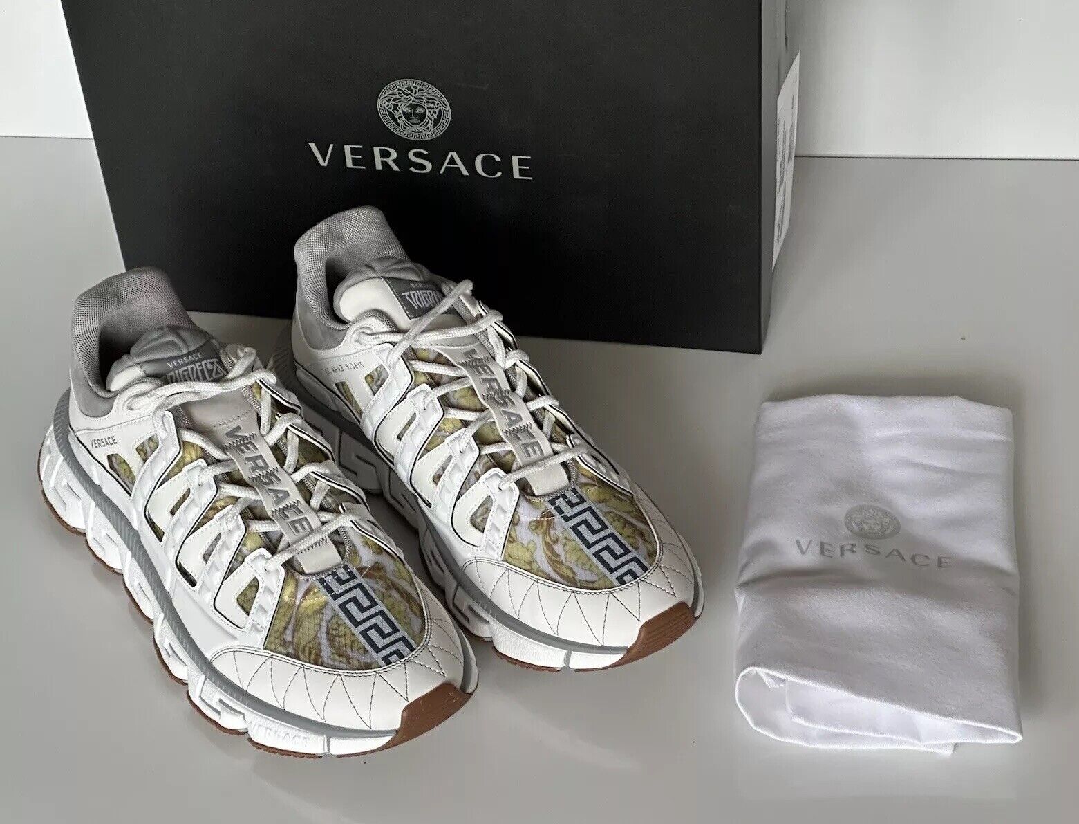NIB $990 Versace Men's Trigreca Barocco Sneakers White 12 (45 Euro) IT DSU8094IT