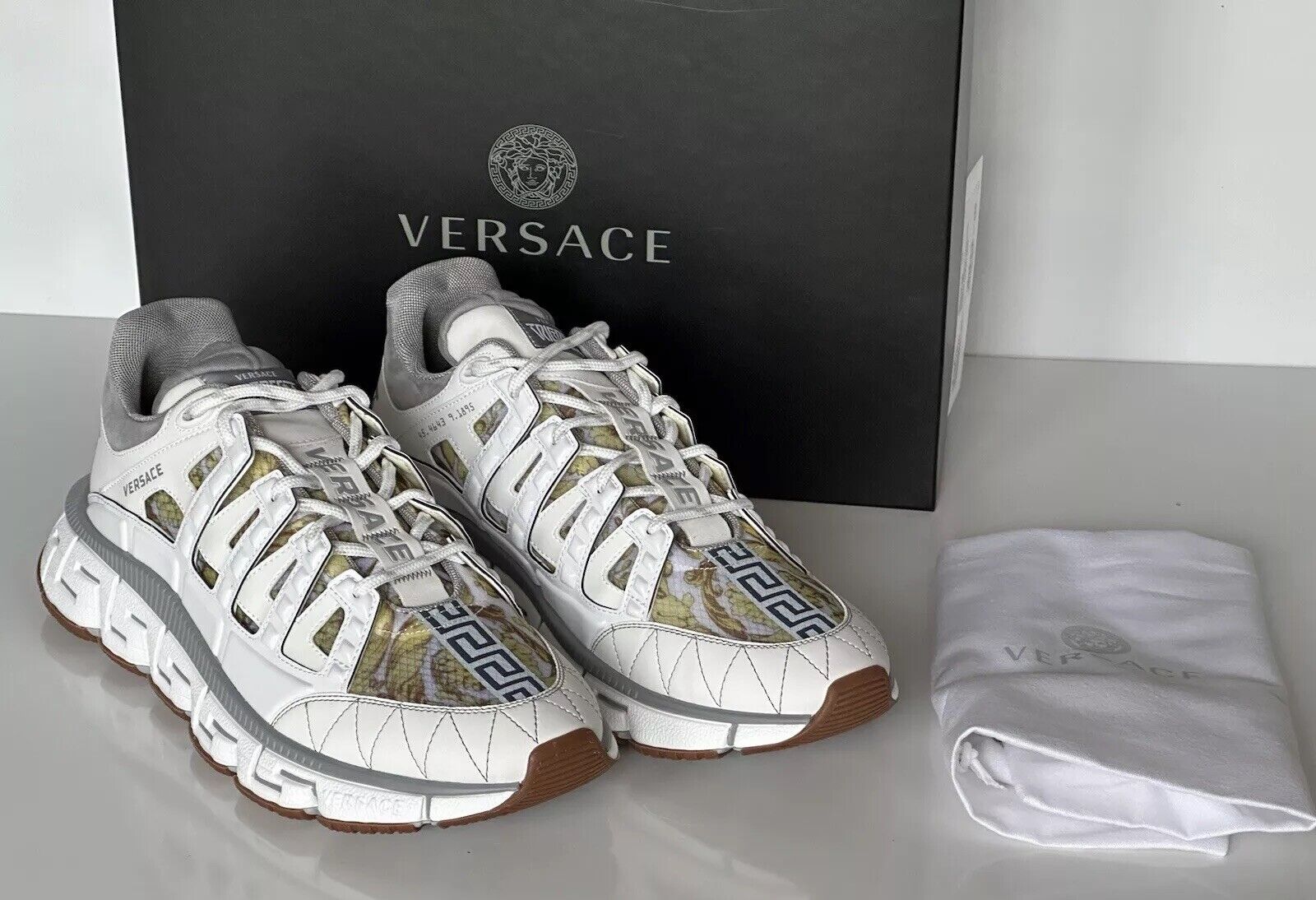 NIB $990 Versace Men's Trigreca Barocco Sneakers White 13 (46 Euro) IT DSU8094IT