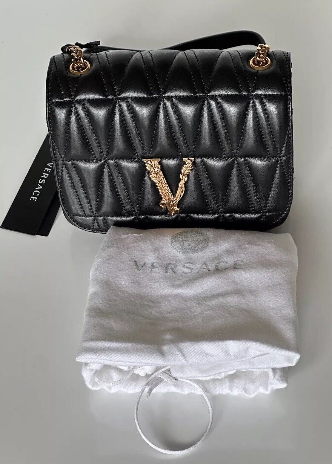 NWT $1925 Versace Virtus Quilted Leather Black Crossbody Shoulder Bag DBFH821 IT