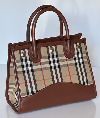 NWT $1560 Burberry Vintage Check Title Small Leather Cross Body Bag Tan 80754241