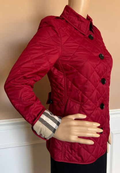 Burberry Frankby Women's Quilted Diamond Red Jacket XS 8055975 NWT