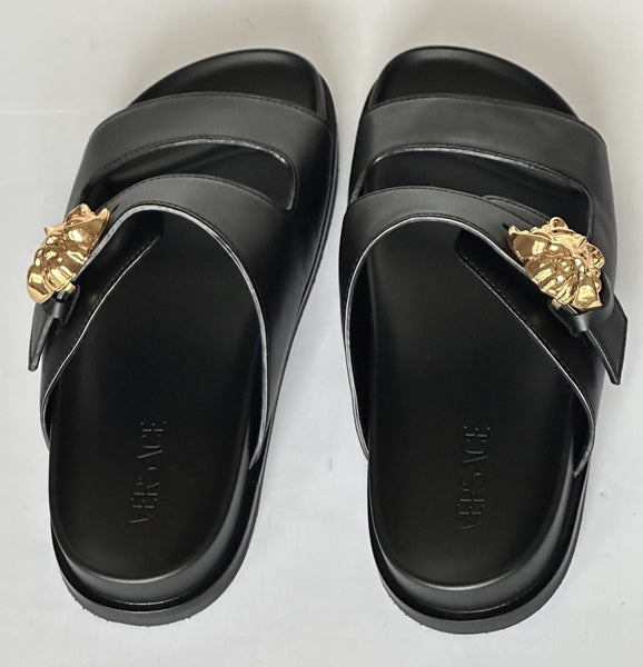 Versace Medusa Black Leather Slides Sandals 9 US (42 Euro  display picture 2