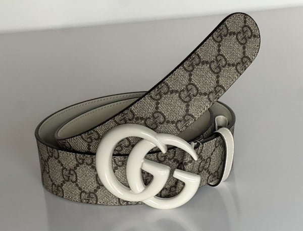 Gucci Canvas/Leather GG Marmont Supreme Belt Ebony/M White 