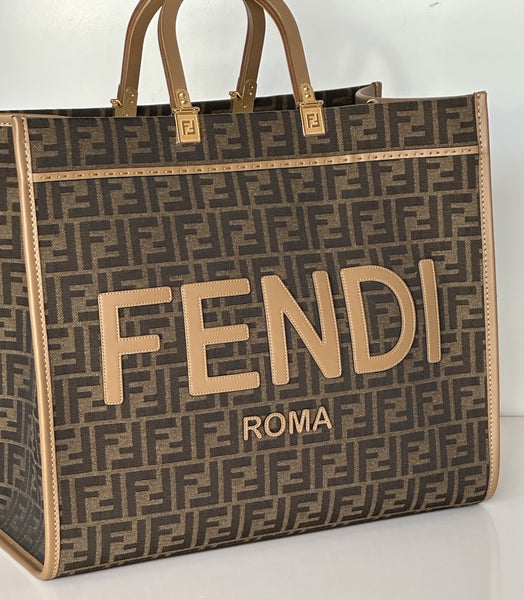 Fendi Roma Jackuard FF Logo Canvas Sunshine Large Tote Bag 8BH372