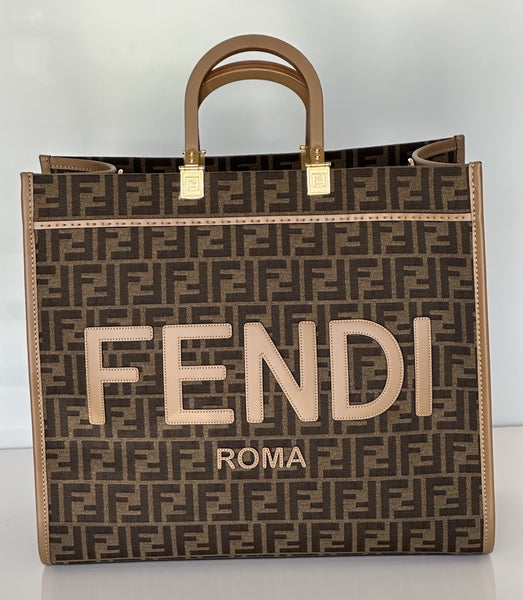 Fendi Roma Jackuard FF Logo Canvas Sunshine Large Tote Bag 8BH372