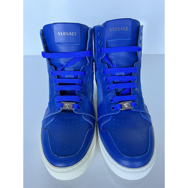 NIB $800 Versace Leather/Nylon Blue High-top Sneakers 8 US