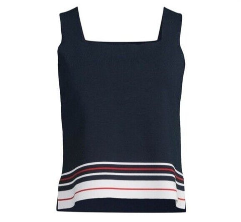 New $590 Thom Brown Squareneck Stripe Knit Navy Top Size 48/12 Italy