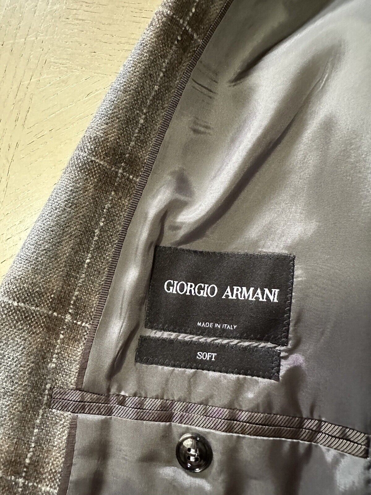 NWT $2595 Giorgio Armani Men Plaid Sport Coat Jacket Blazer Brown/Gray 42L/52L