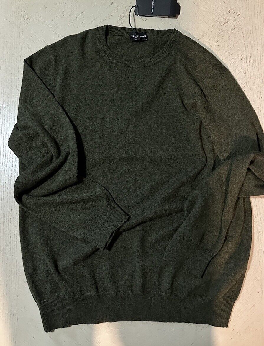 New $1295 Giorgio Armani Men Crewneck Cashmere Sweater Green 54 US ( XL ) Italy