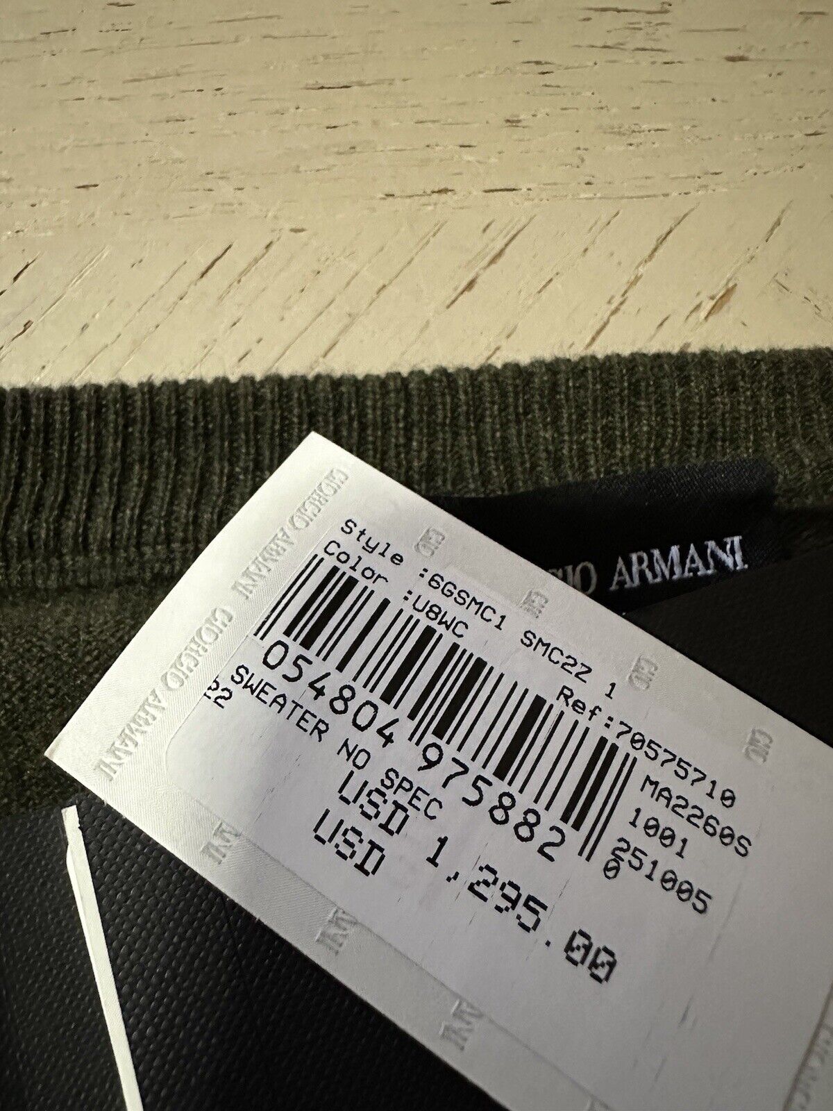 New $1295 Giorgio Armani Men Crewneck Cashmere Sweater Green 54 US ( XL ) Italy