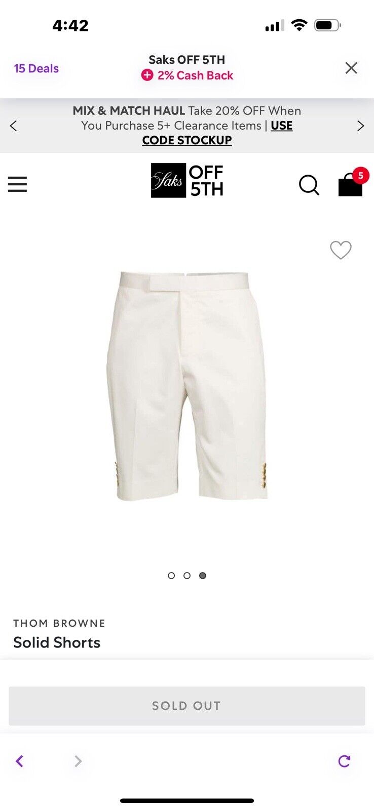 NWT $1010 Thom Brown Men Sold Bermuda Short Pants White Size 3 ( L )
