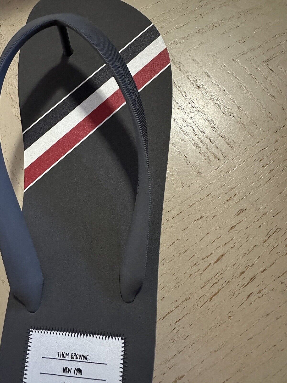 NIB Thom Browne Striped Rubber Flip Flops Sandal Gray Size 12 US/45 Eu Italy