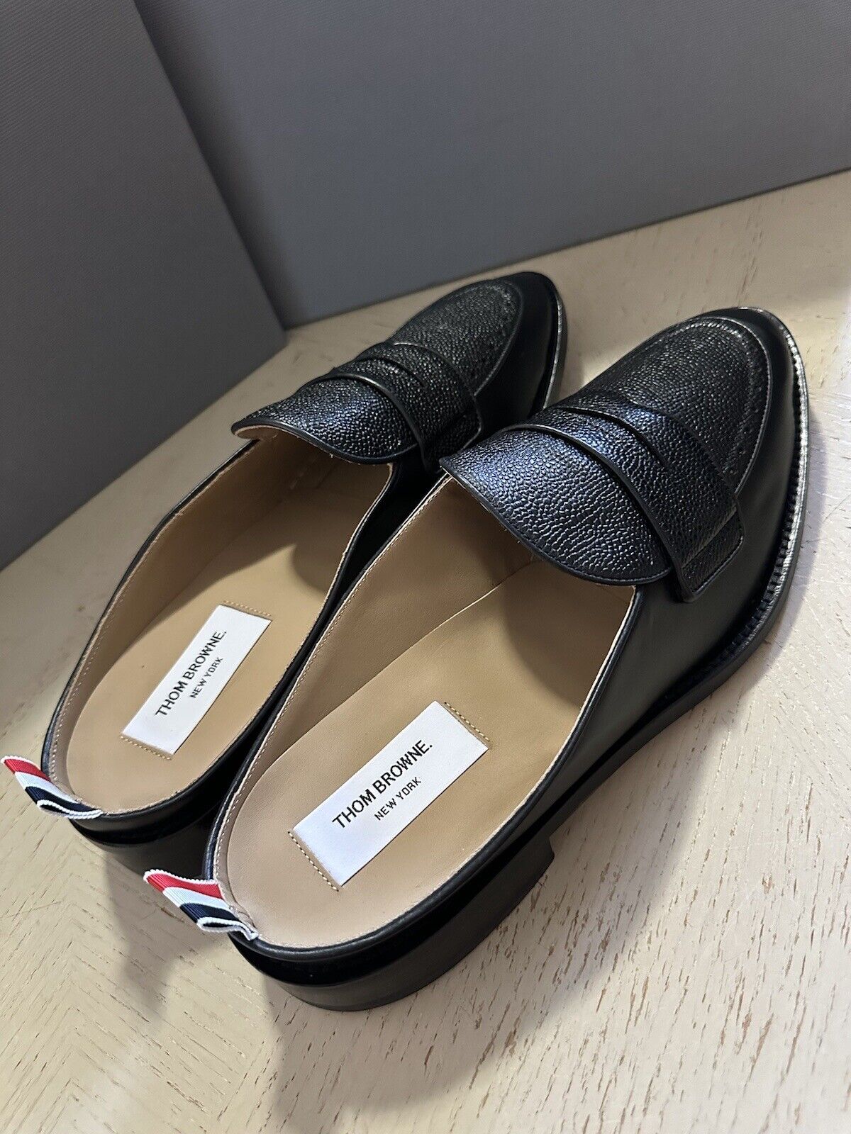 NIB Thom Browne Men Leather Penny Loafers Sandal Shoes Black 10 US / 43 EU Italy