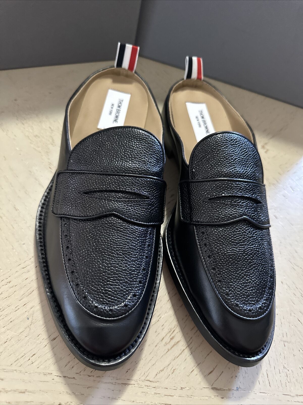 NIB Thom Browne Men Leather Penny Loafers Sandal Shoes Black 10 US / 43 EU Italy