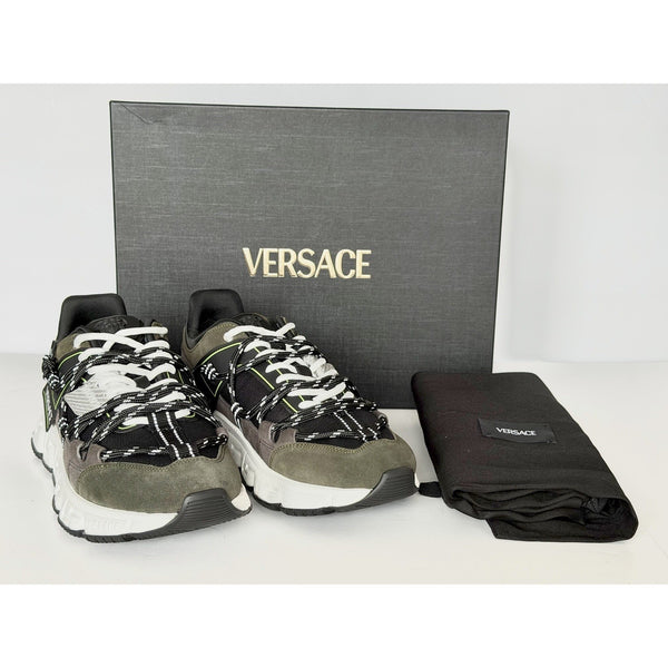 Versace Men\'s Greca Sneakers Gray/Green 10 US (43 Euro) IT 1021490 IT NIB Greca Embellished Suede Sneakers Green,Silver | VERSACE US main image 3