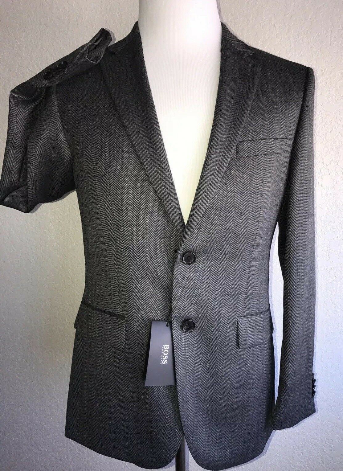 NWT $695 Boss Hugo Boss Grand Silk / Wool  Dark Gray Sport Coat Jacket 38R US
