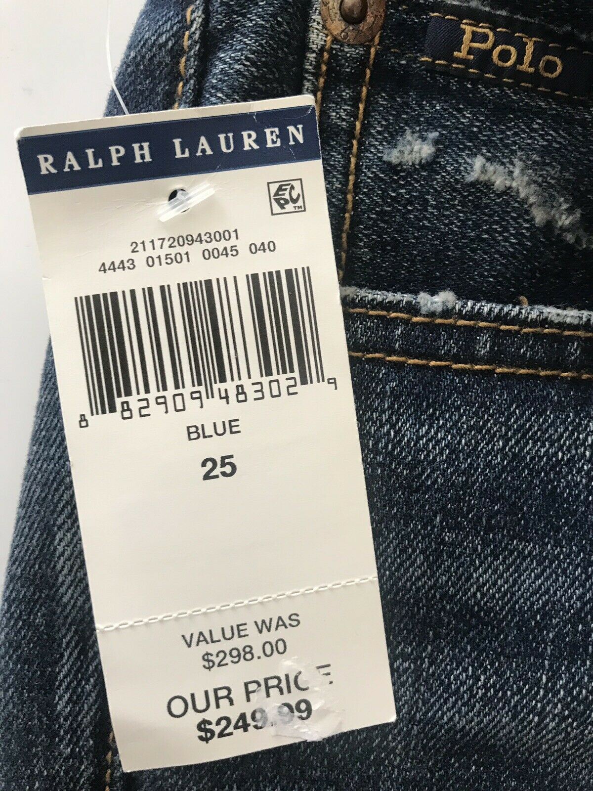 NWT $298 Polo Ralph Lauren Waverly Straight Crop Embroidered Blue Jeans Size 25