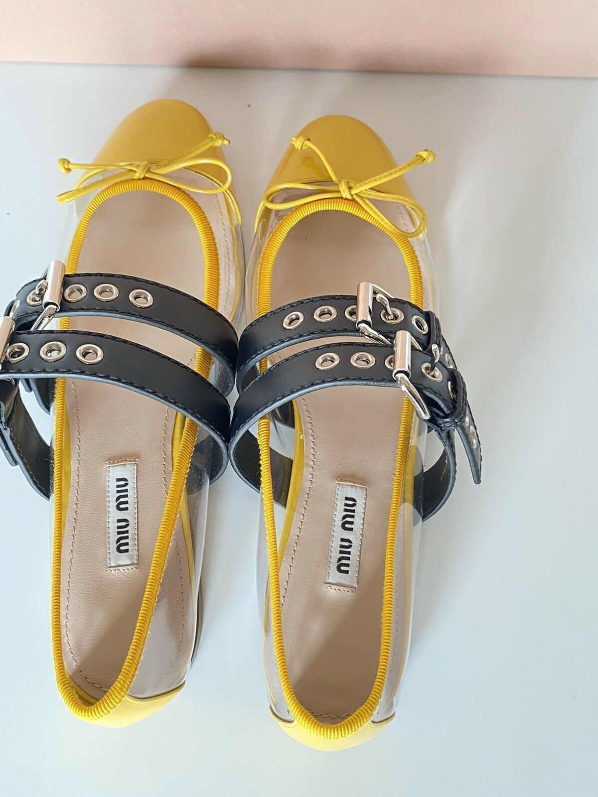 NIB MIU MIU Transparent & Yellow Double Bands Women's Sandal 10 US 5F366C Italy