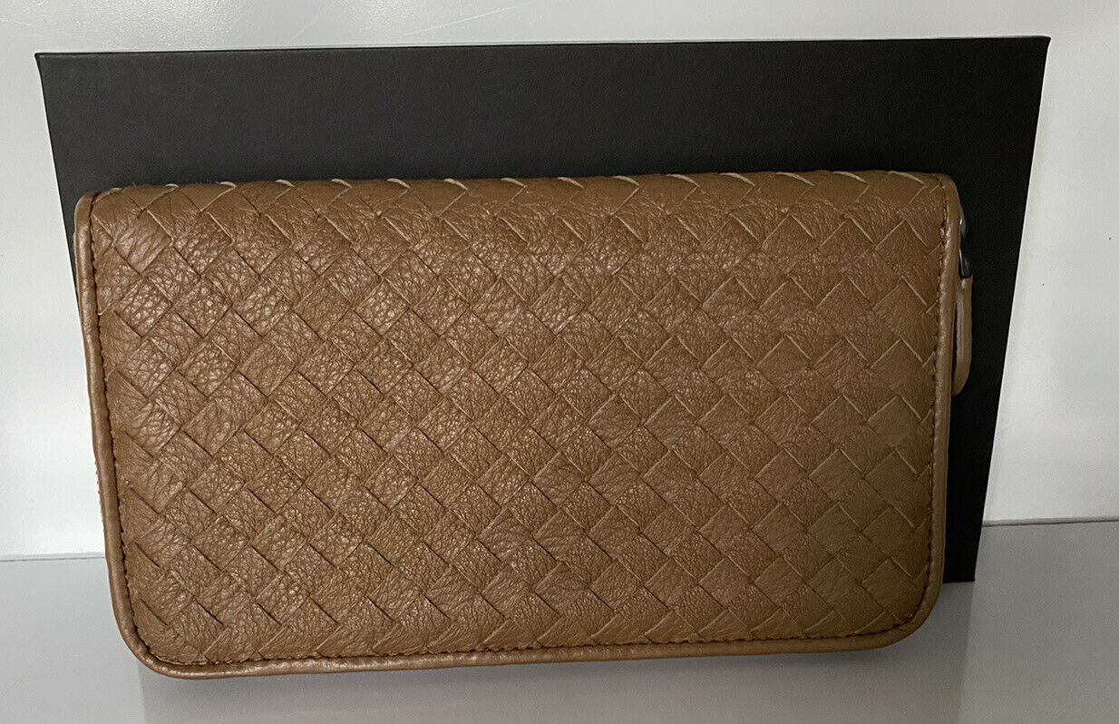 NWT Bottega Veneta Intrecciato Zipper Deer Leather Wallet Caramel 518389 Italy