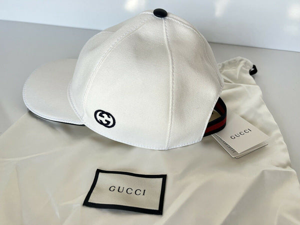 NWT Gucci Unisex White Cotton Elastic Hat Medium (58 cm) Made in