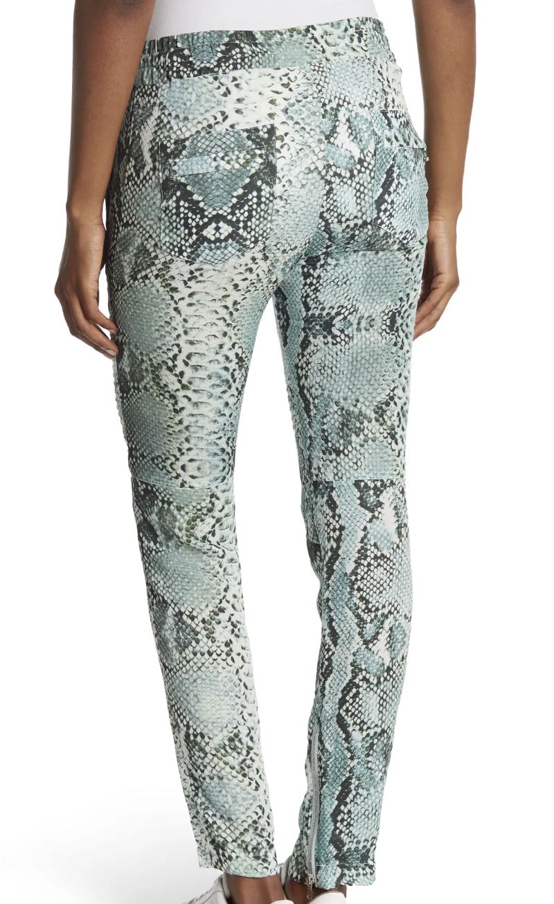 NWT $920 Balmain Women's Kaki Snakeskin Print Leg Silk Pants 2 US (36 Euro)