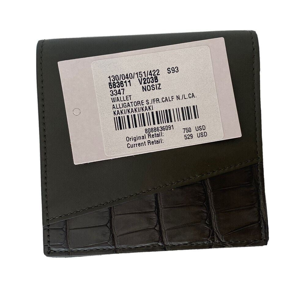 NWT $750 Bottega Veneta Bi-fold Kaki Wallet French Leather and Alligator 583611