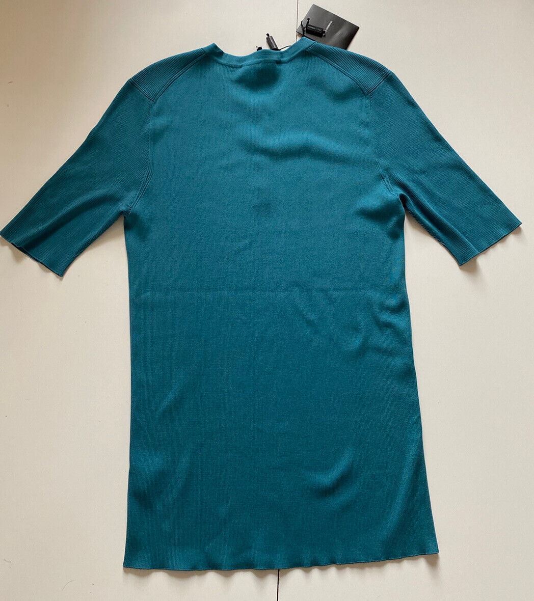 NWT $995 Dolce&Gabbana Silk Short Sleeve Henley Shirt Teal 44 US (54 Euro) Italy