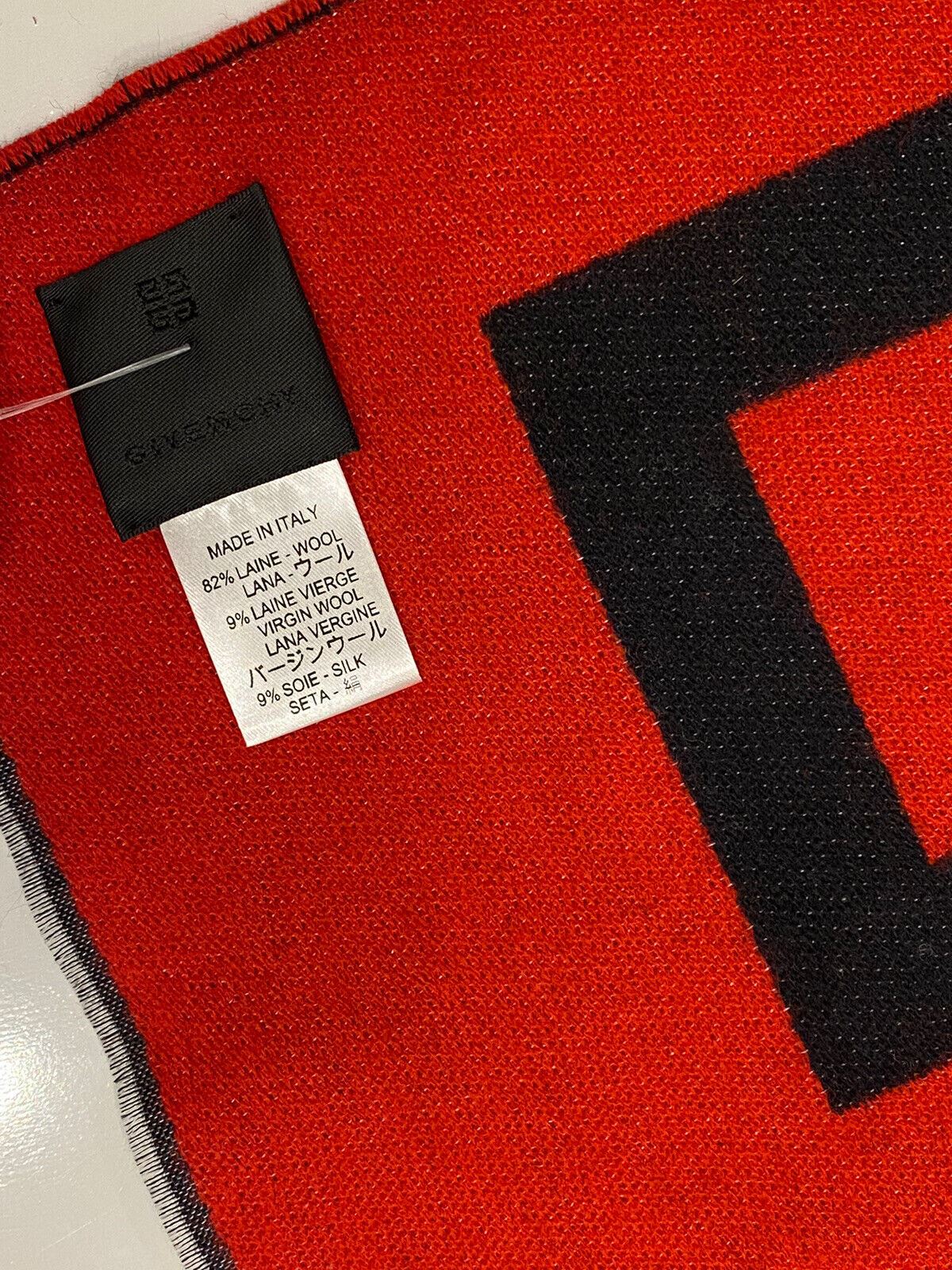 NWT $400 Givenchy Logo Reversible Wool Blend Black/Red Scarf 14"W x 70"L Italy