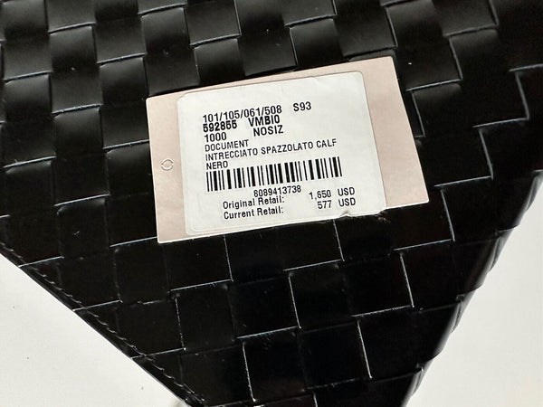 NWT Bottega Veneta Intrecciato Shiny Calf Leather Document Case Black  592855