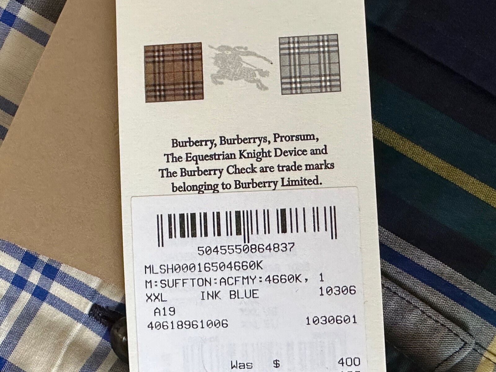 NWT $400 Burberry Men's Ink Blue Cotton Button-Up Shirt 2XL 40618961006