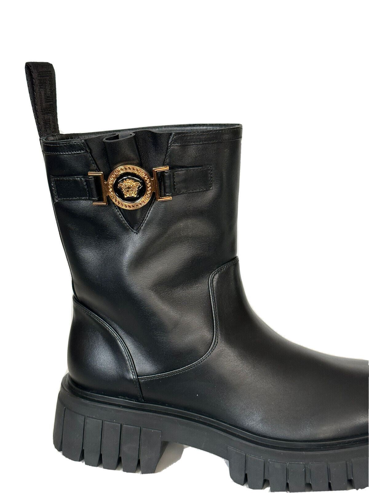 NIB $1300 Versace Leather Black Leather Ankle Boots 8 US (38 Euro) 1002863 Spain