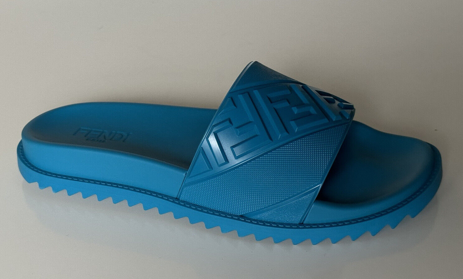 NIB $460 Fendi Men's FF Rubber Slide Sandals Cyber Blue 13 US/12 UK Italy 7X1377