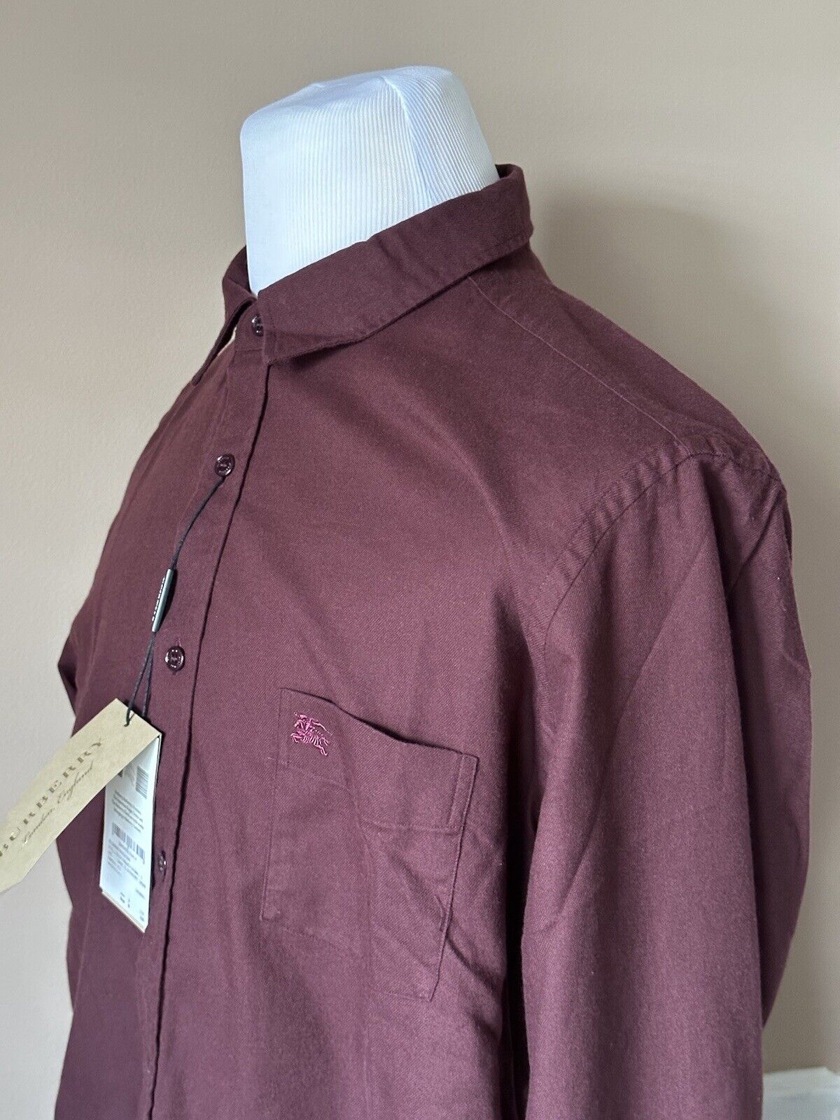 NWT Burberry Men's Dark Elderberry Cotton Button-Up Shirt 2XL 4028783