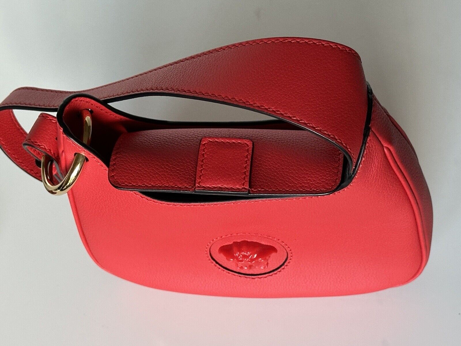 NWT $1450 Versace Medusa Head Calf Leather Red Mini Hobo Bag 1000802 IT