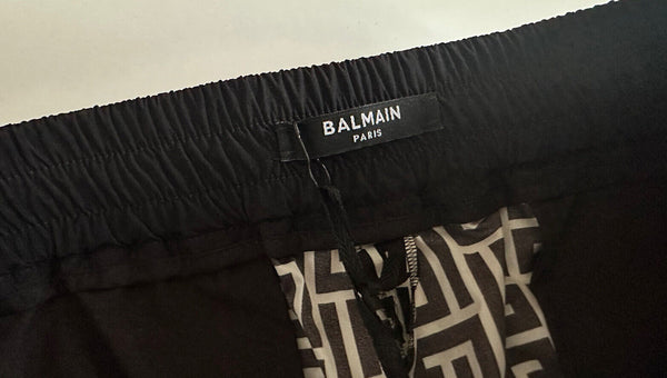 $1695 Mens BALMAIN Monogram Nylon Jogger Track Pants Black/Ivory 54 US 38