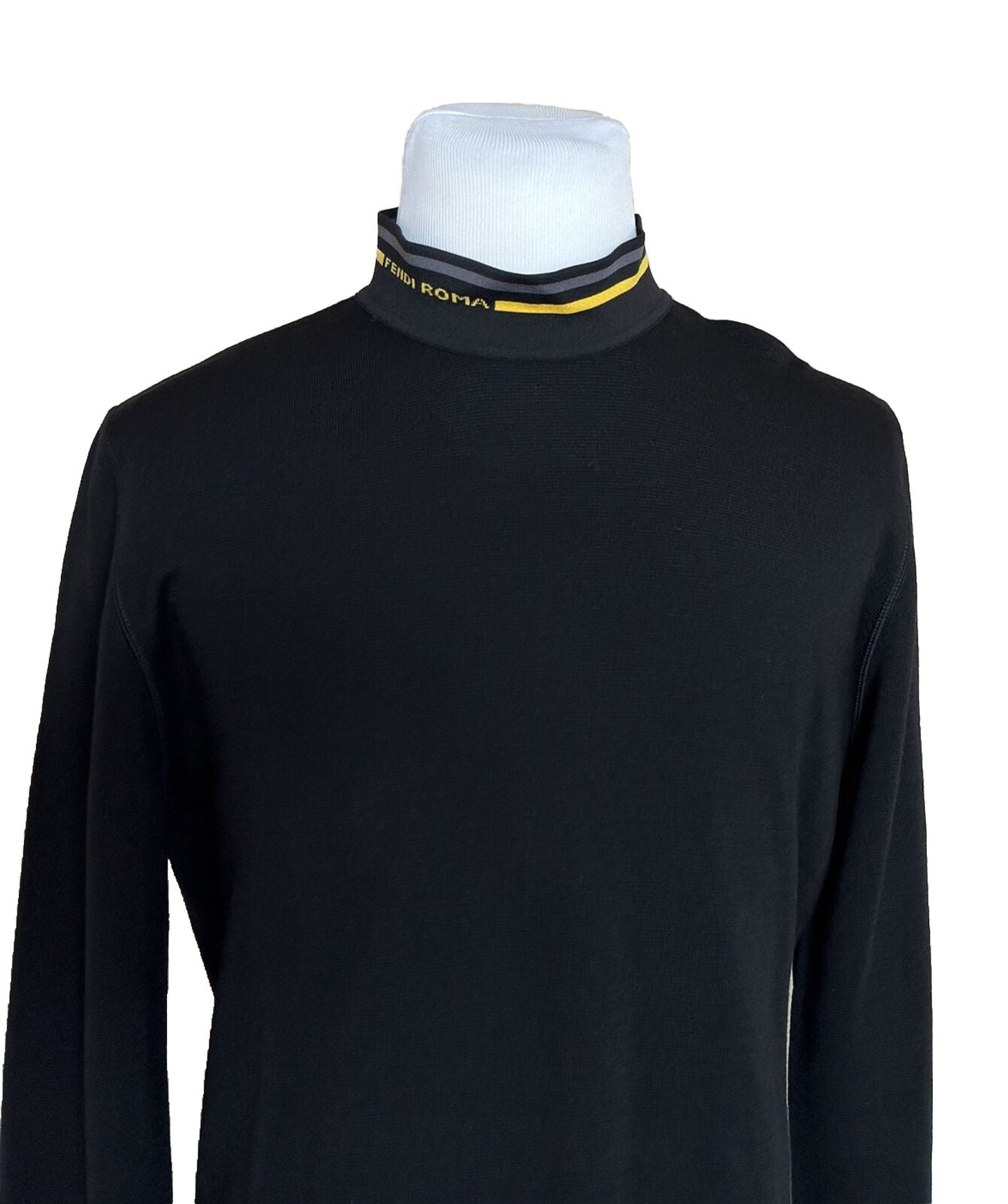 NWT $850 Fendi Wool Knit Sweater Black 54 Euro FZY464 Made in Italy
