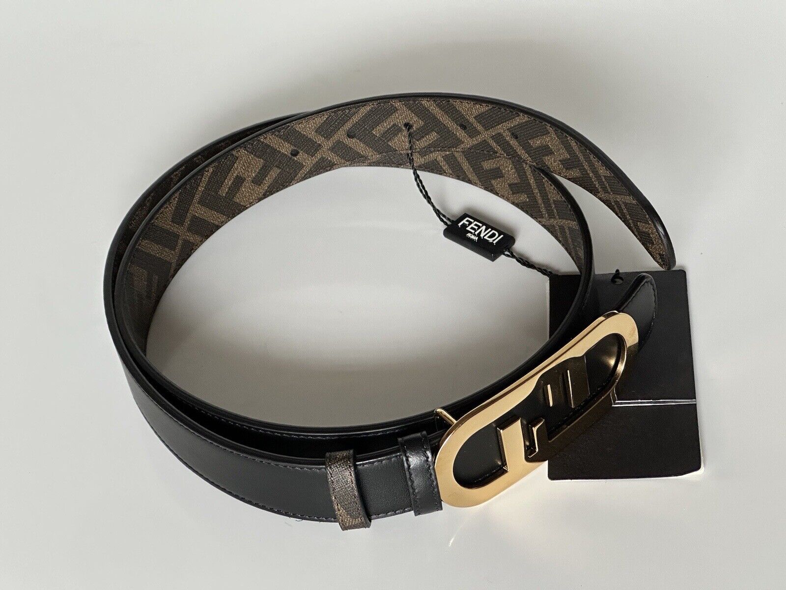 NWT $630 Fendi FF O’lock Leather Reversible Black/Brown Belt 100/40 Italy 7C0475