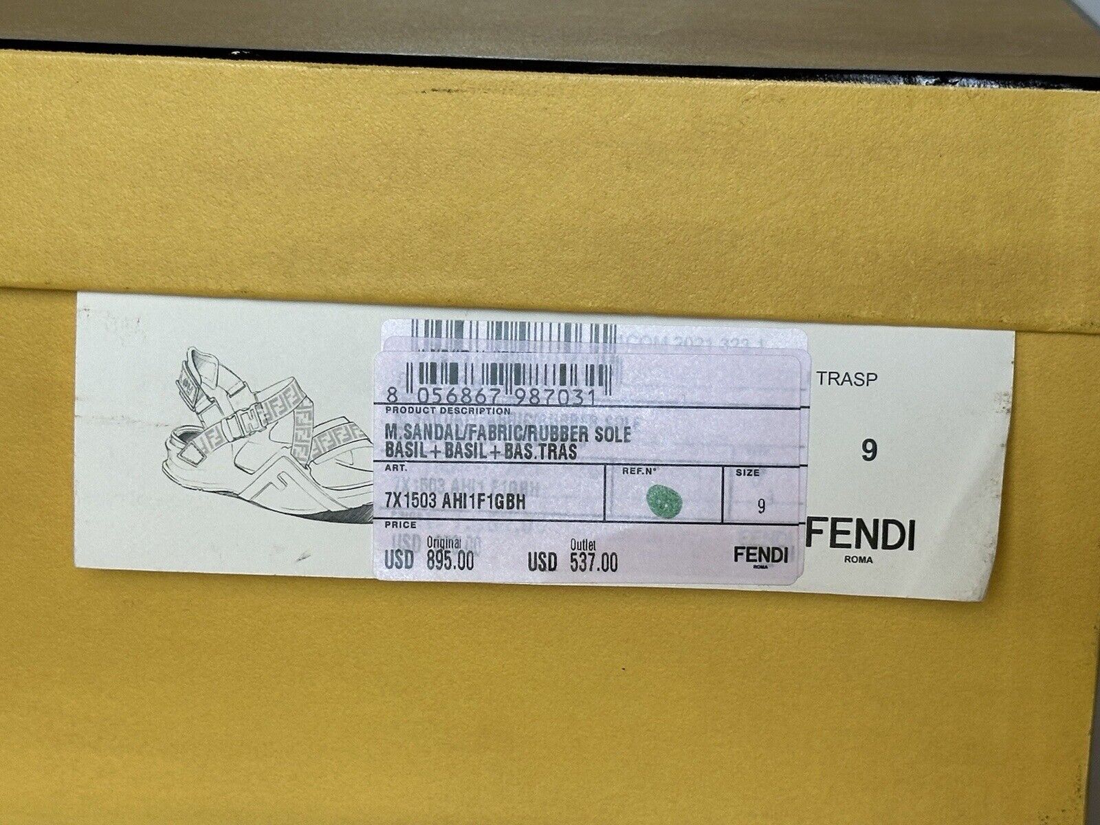 NIB $895 Fendi Men's FF Strapped Basil Sandals 10 US/ 9 UK Italy 7X1503