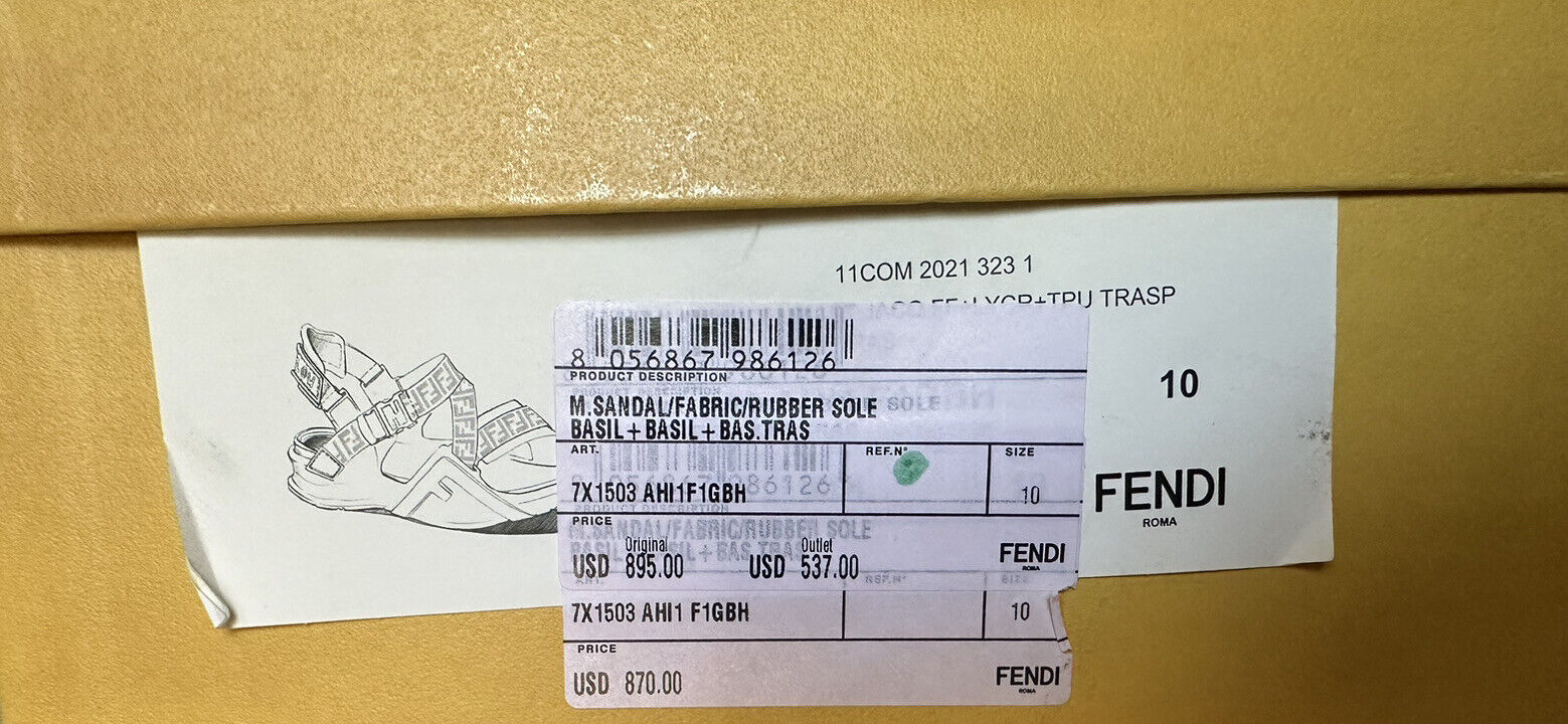 NIB $895 Fendi Men's FF Strapped Basil Sandals 11 US/ 10 UK Italy 7X1503