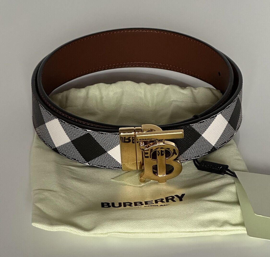 NWT $550 Burberry TB Leather Dark Birch Reversible Belt 34/85 8058348 Italy