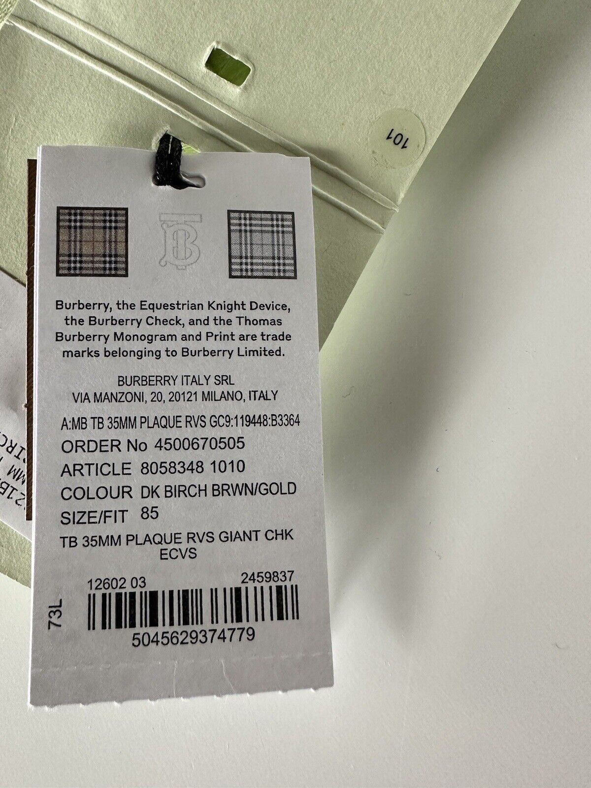 NWT $550 Burberry TB Leather Dark Birch Reversible Belt 34/85 8058348 Italy