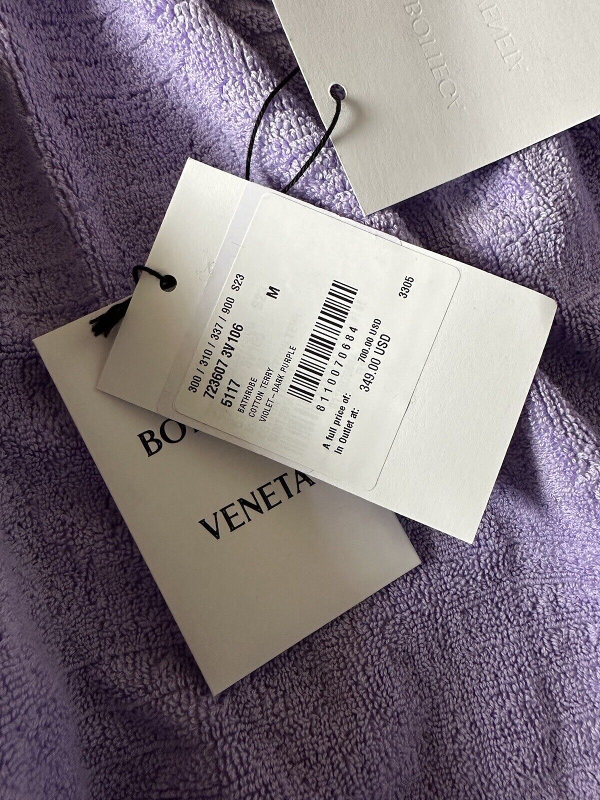 NWT $700 Bottega Veneta Cotton Terry Bath Robe Dark Purple Medium 723607 Italy