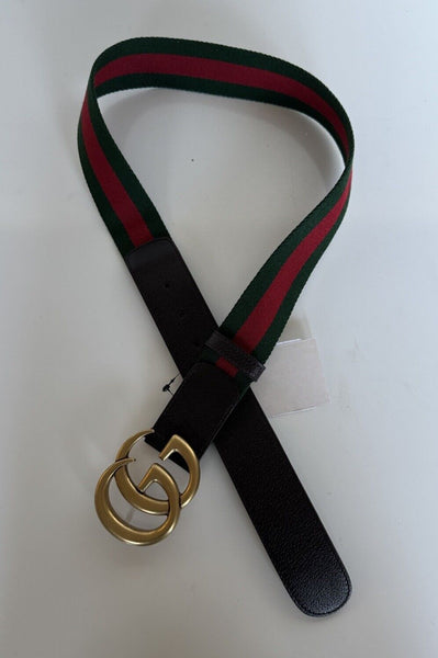 Gucci Web GG Marmont Leather/Fabric Belt Green/Red/Brown 80  display picture 2