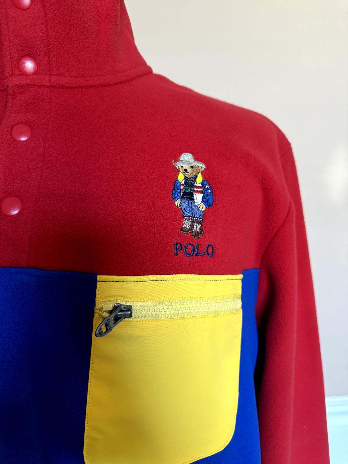 NWT$198 Polo Ralph Lauren Bear Fleece Sweatshirt Colorblock Red/Blue/Yellow L