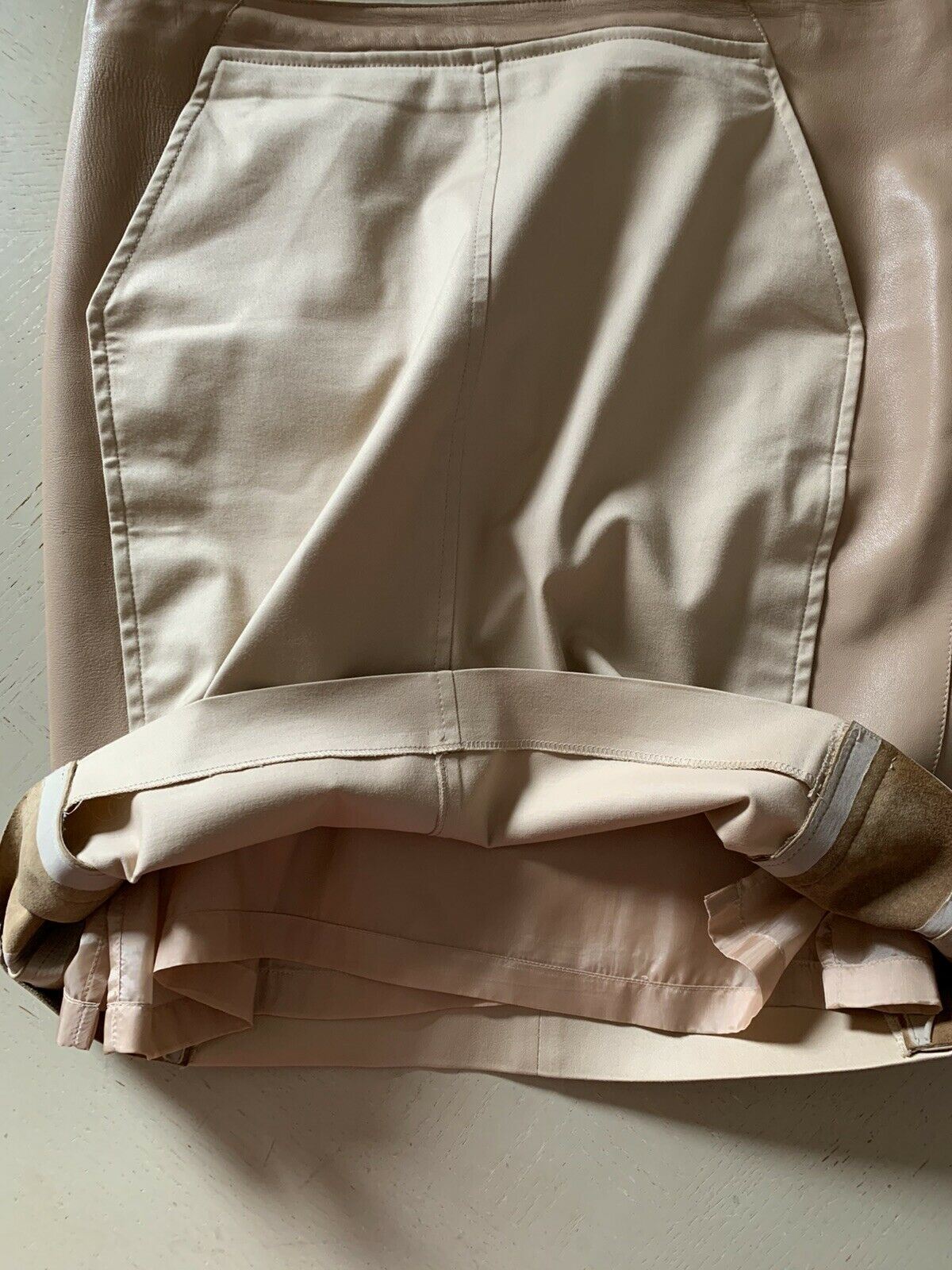 $2785 AKRIS Leather Cotton Skirt LT Brown 12 US ( 44 Eu )