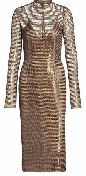 New $6500 Burberry Embellished Mesh Seguin Cocktail Dress Bronze