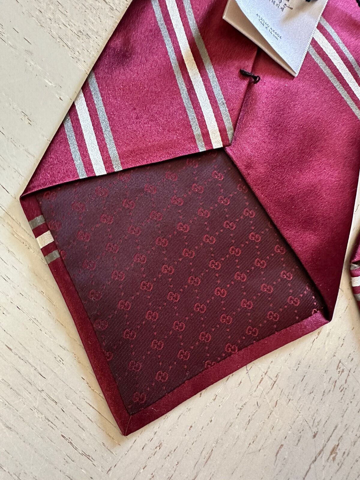 New Gucci Mens Big Gimental 5.5 Inches Silk Neck Tie Burgundy Italy