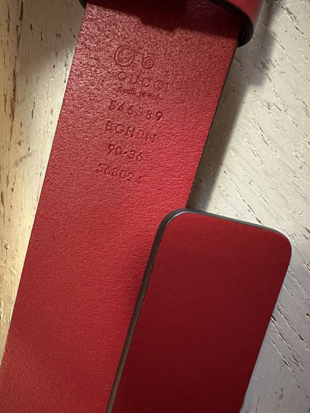 New Gucci Interlocking Leather GG Buckle Belt Rosso Red 90  display picture 1
