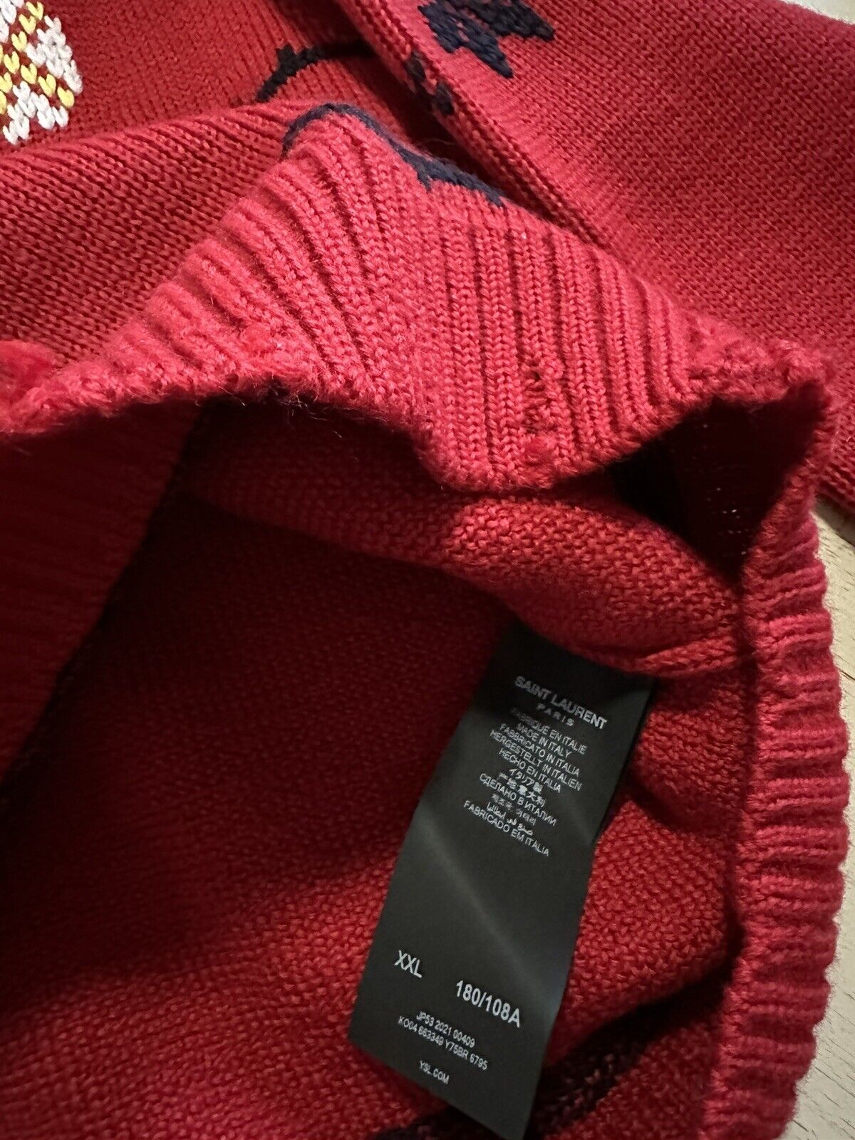 NWT $2490 Saint Laurent Men Sweater sweater in wool jacquard Red XXL Italy