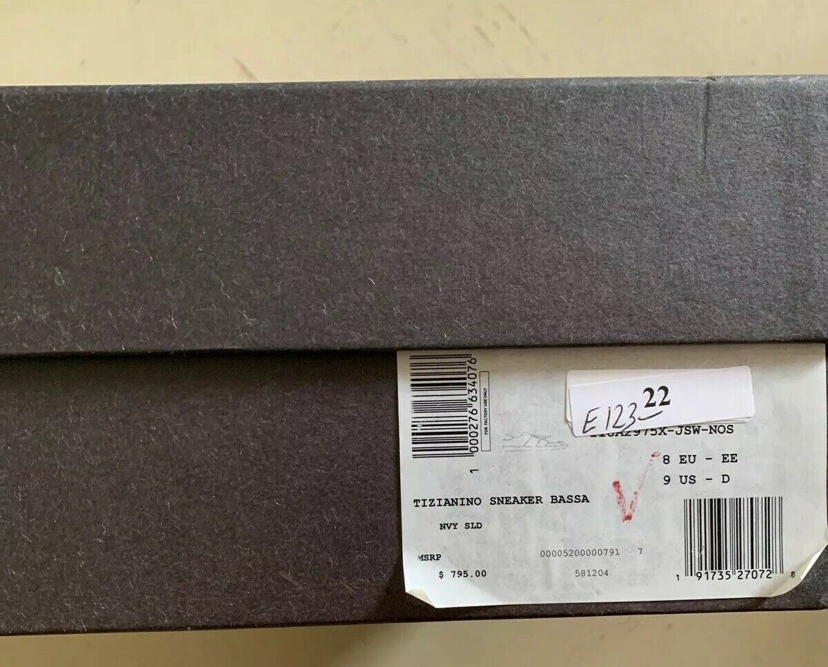 New $795 Ermenegildo Zegna Couture Leather Sneakers Shoes Blue/White 9 US